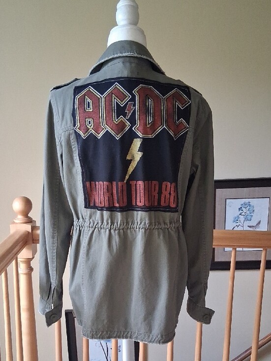 Maurices Jackets & Blazers - Maurices Olive Green Utility Jacket with Floral Embroidery And ACDC Design
